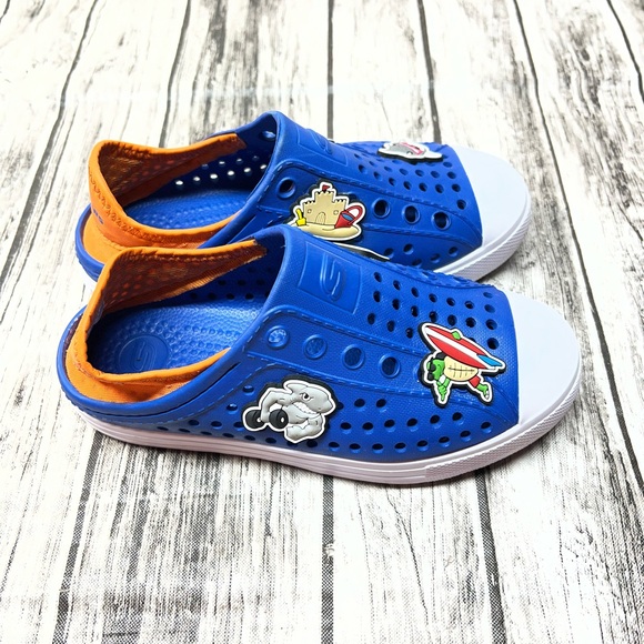 Skechers Foamies Aqua Surge Water Shoes Blue and Orange with Charms Child Sz 13 - Picture 3 of 6